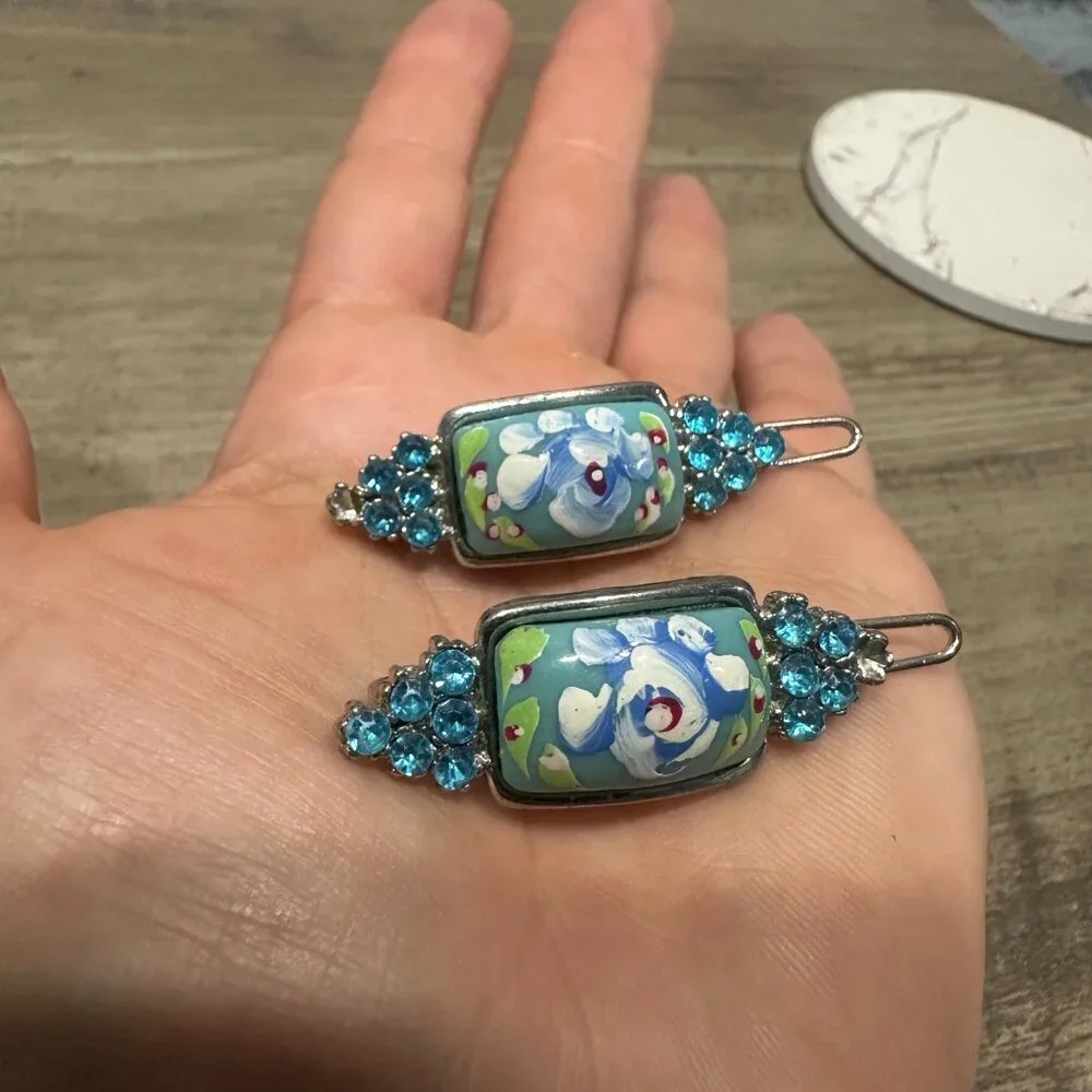 EUC Vintage Hairclip Set Blue Green & White - Picture 5 of 9